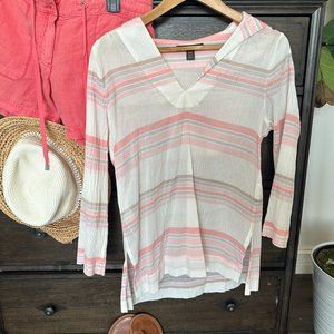 Tommy Bahama Pink and White Striped Cotton Tunic  - Small/Petite